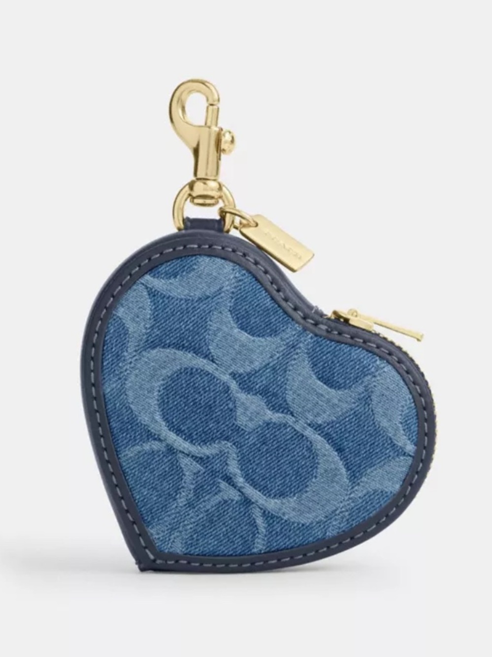 Coach Denim Signature Heart Charm with Gold Hardware